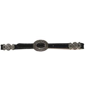 Y2K Coldwater Creek Woven Leather Suede Big Buckle Silver Floral Belt Small